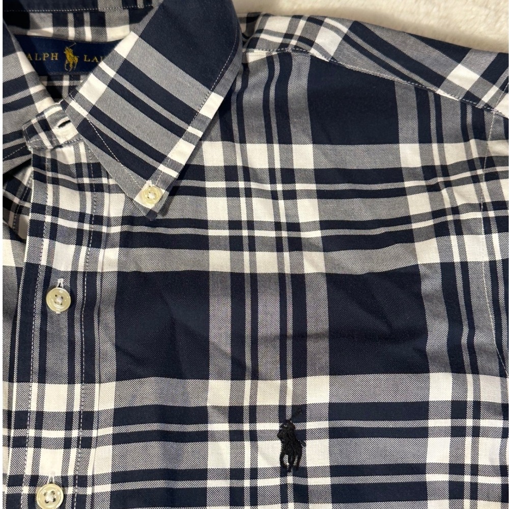 Ralph Lauren Mens Navy White Plaid Long Sleeve Button Down Shirt Size Medium - Picture 2 of 7